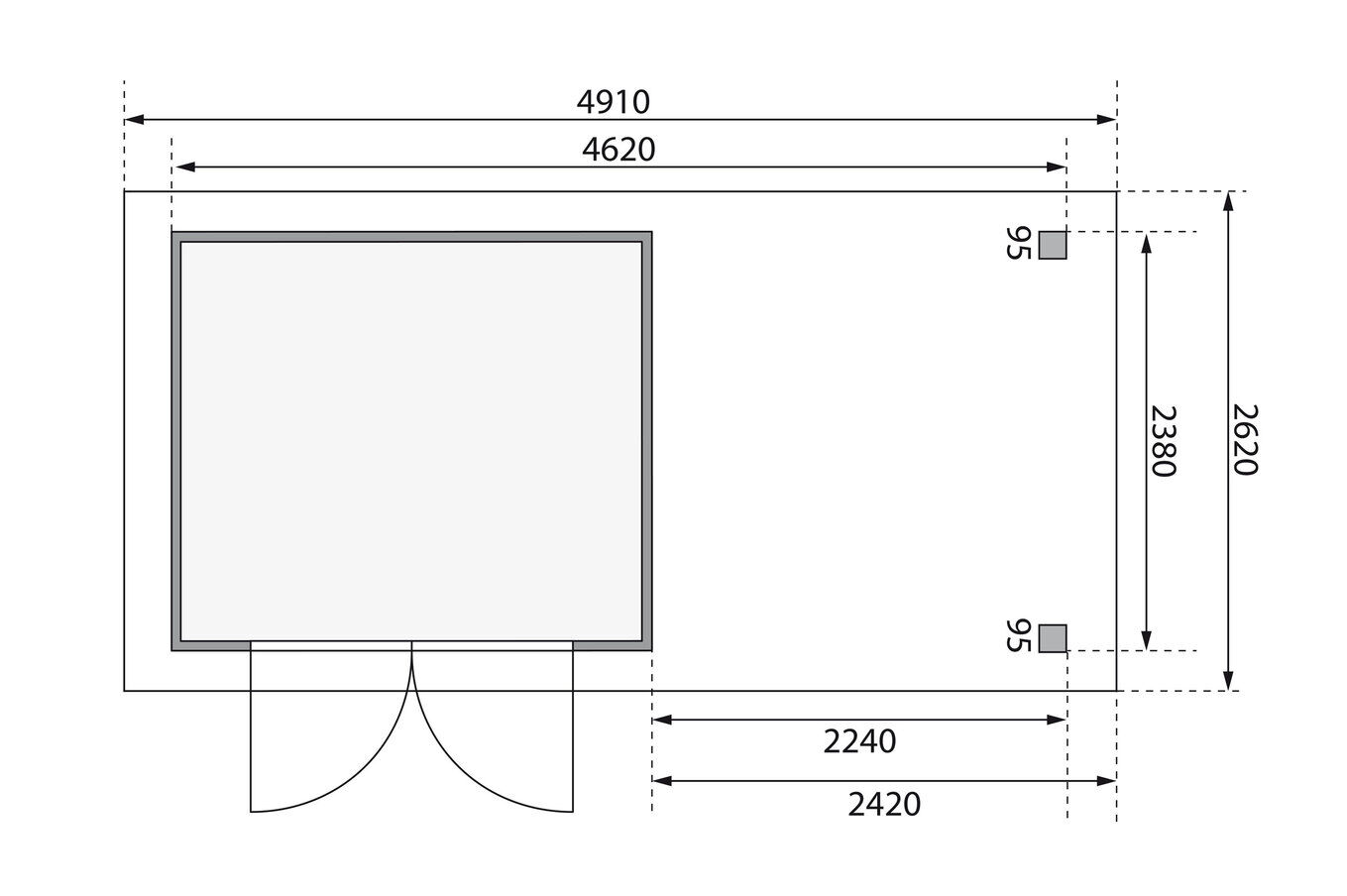 KARIBU Gartenhaus Askola3,5 , terragrau, Fichtenholz 19mm, 491 x 246 x 211 cm, Flachdach, Anbau 2,4m mit Rück- und Seitenwand 30538-1 06.jpg