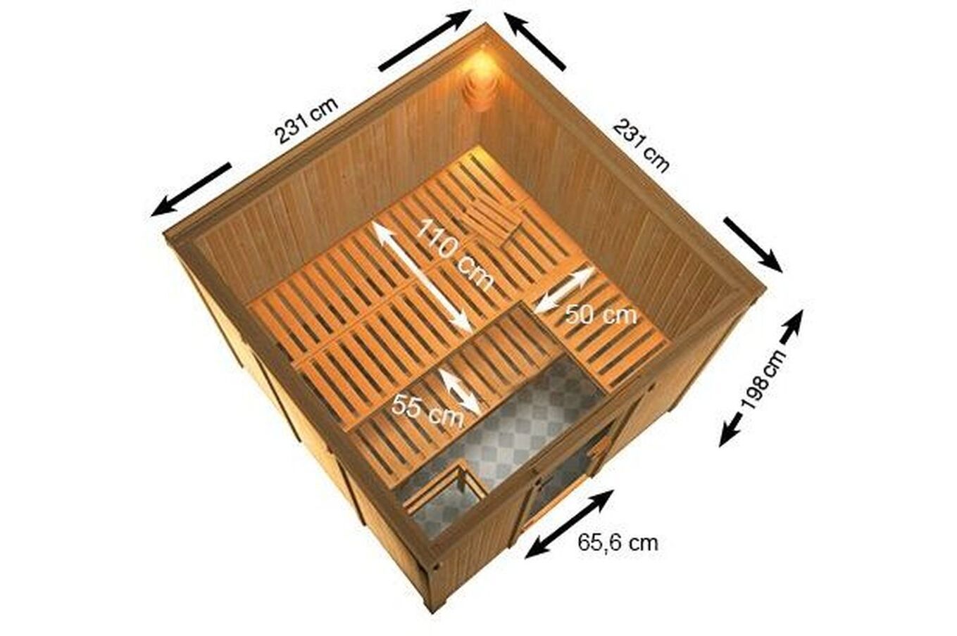 KARIBU Sauna Arvika, Fichtenholz 68 mm, Fronteinstieg, ca. 5,3m² 5 20246-1.jpg