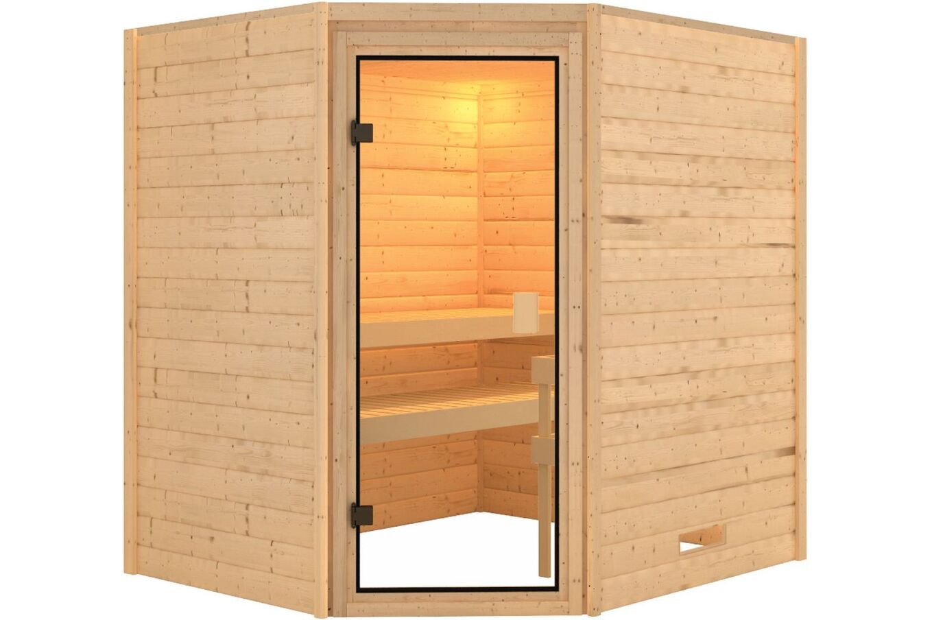 KARIBU Sauna Elea, Fichtenholz 38 mm, Eckeinstieg, ca. 2,7m² 2 20228-1.jpg