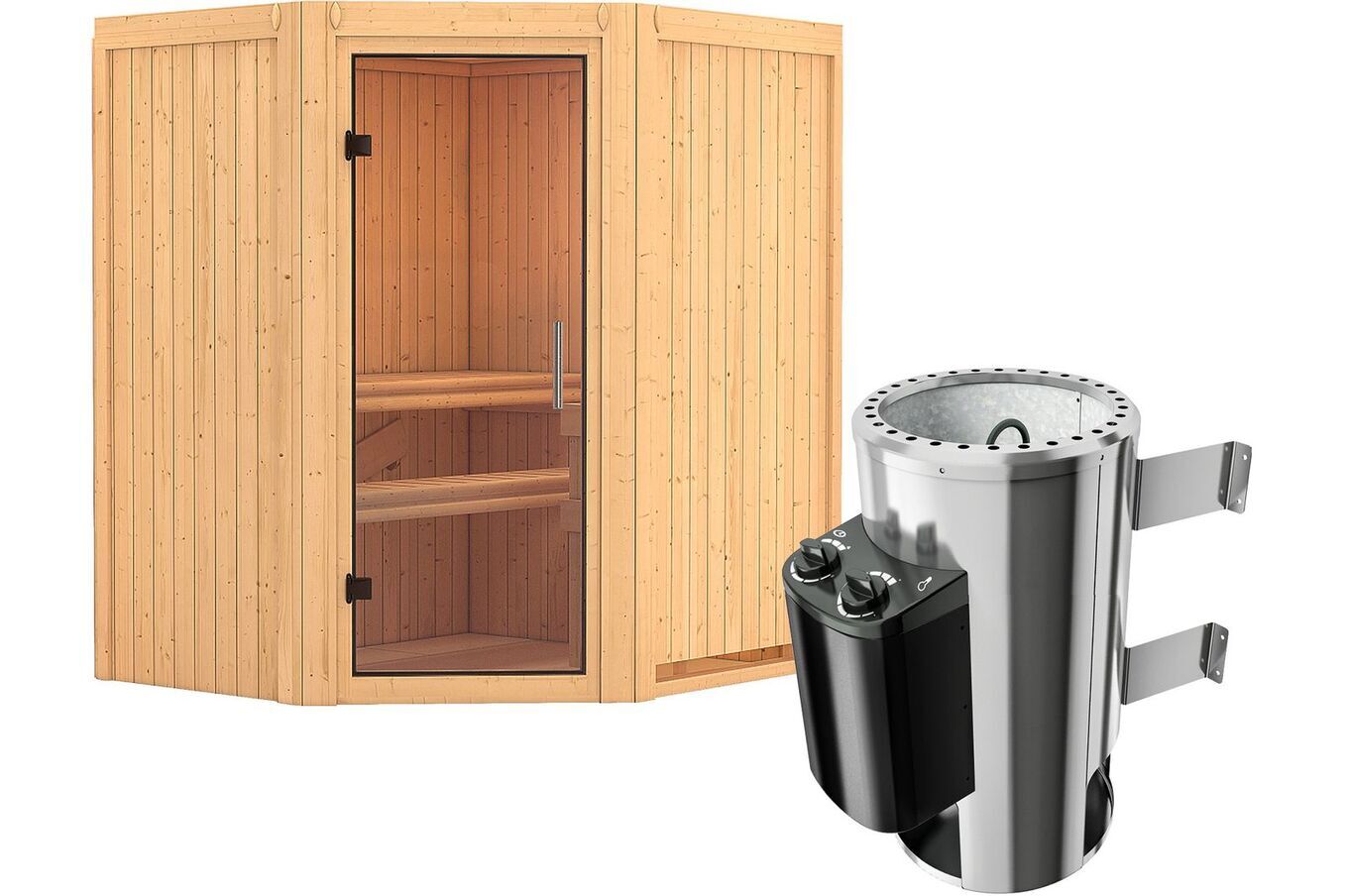 KARIBU Systemsauna Tonja, Fichtenholz 68mm, Eckeinstieg, ca. 2,3m² 2 18458-26.jpg