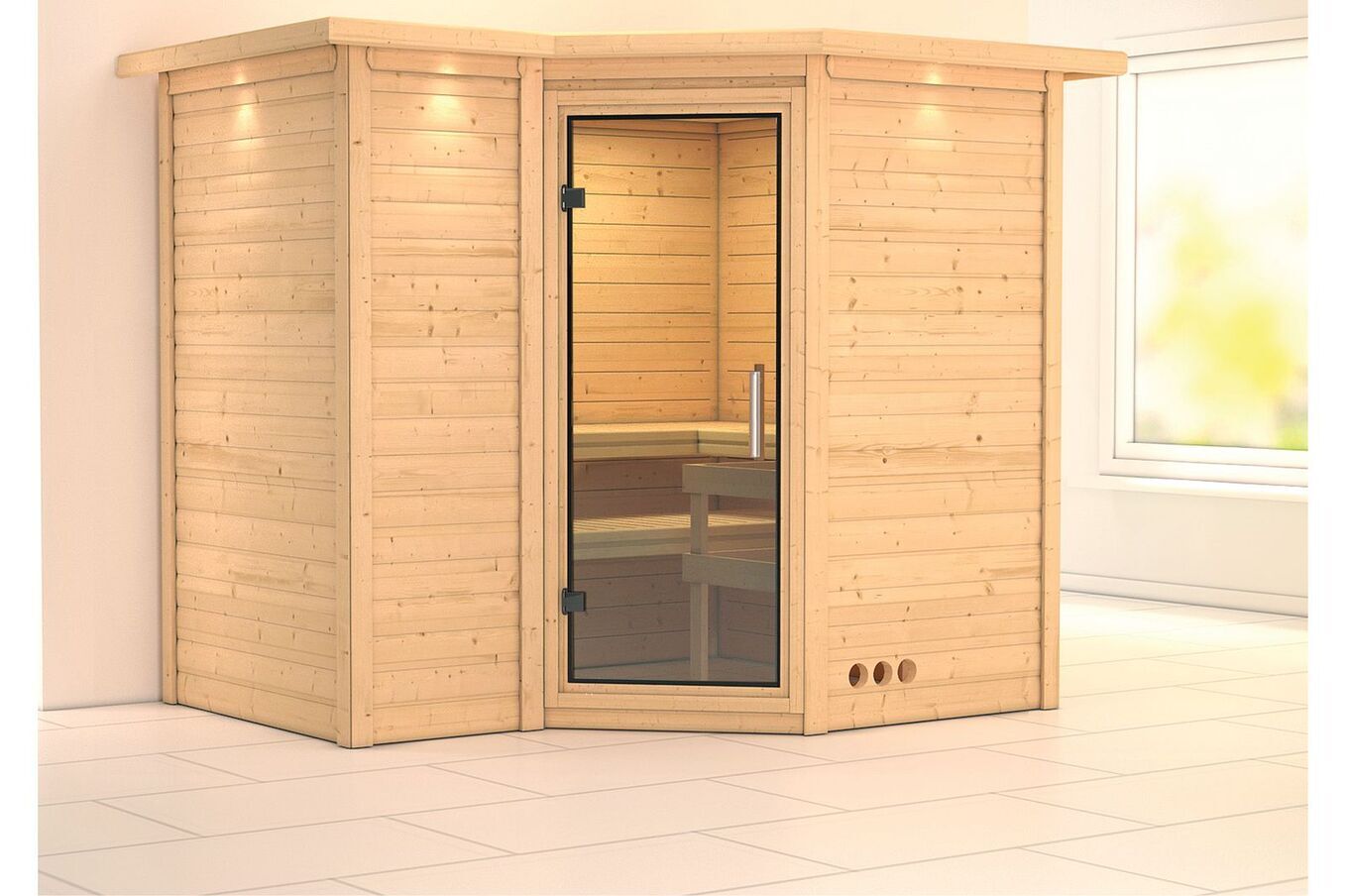 KARIBU Massivholzsauna Sahib 2, Fichtenholz 40mm, Eckeinstieg, ca. 2m² 1 18446-29.jpg