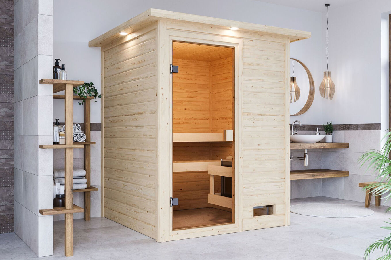 KARIBU Sauna Sandra, Fichtenholz 38 mm, Fronteinstieg, ca. 1,8m² 1 20223-5.jpg
