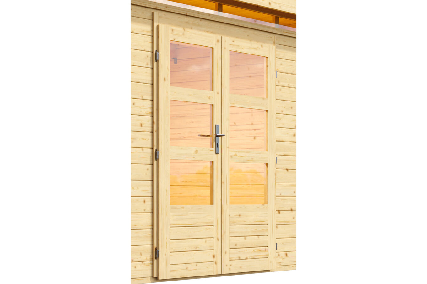 KARIBU Gartenhaus Kandern1 , naturbelassen, Fichtenholz 28mm, 482 x 204 x 41 cm, Flachdach, Anbau 2,35m mit Rückwand 30640-1 03.jpg