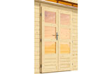 KARIBU Gartenhaus Kandern1 , naturbelassen, Fichtenholz 28mm, 482 x 204 x 41 cm, Flachdach, Anbau 2,35m mit Rückwand 30640-1 03.jpg