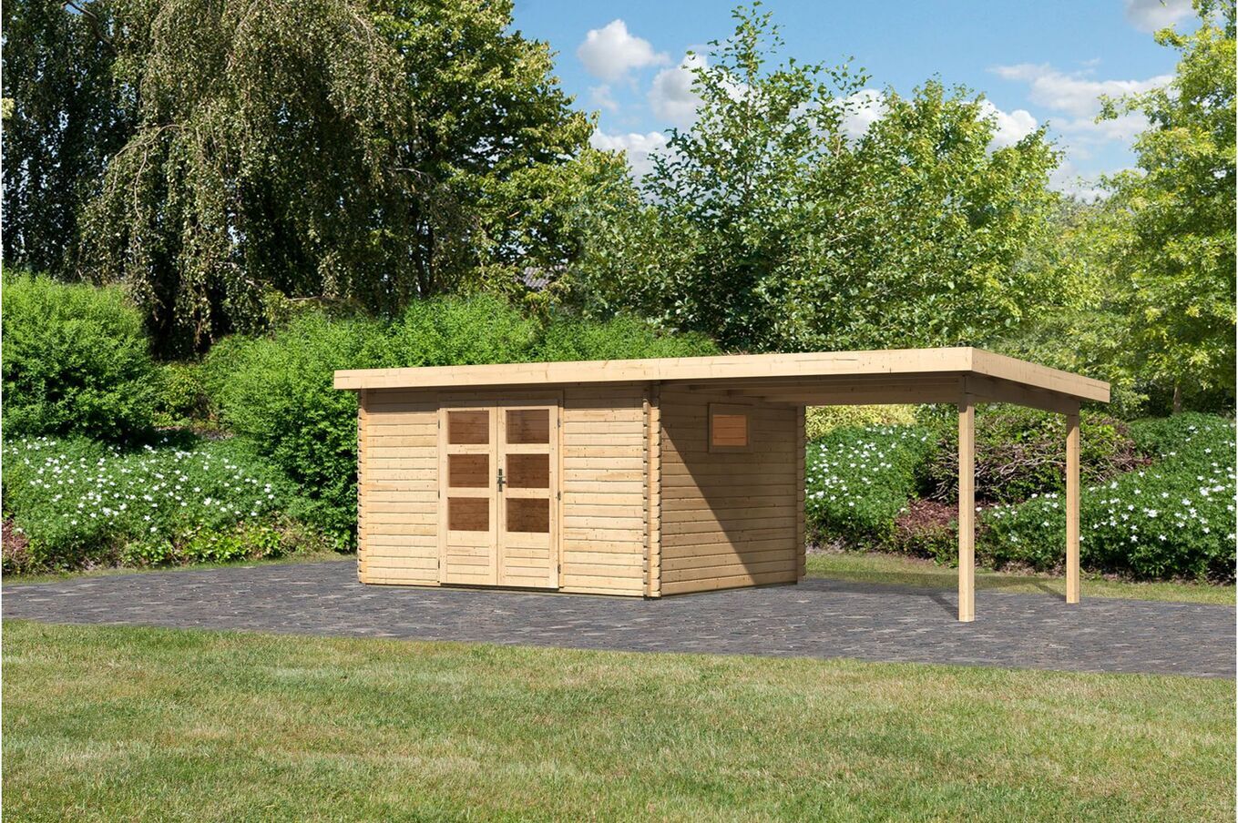 KARIBU Blockbohlenhaus Trittau 4, Fichtenholz ca. 40 mm, Pultdach 2 19432-3.jpg