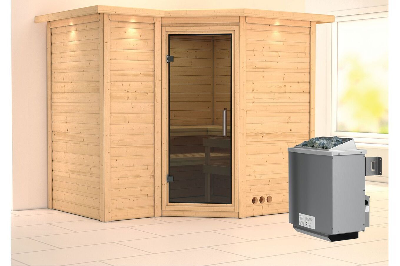 KARIBU Massivholzsauna Sahib 2, Fichtenholz 40mm, Eckeinstieg, ca. 2m² 1 18446-22.jpg