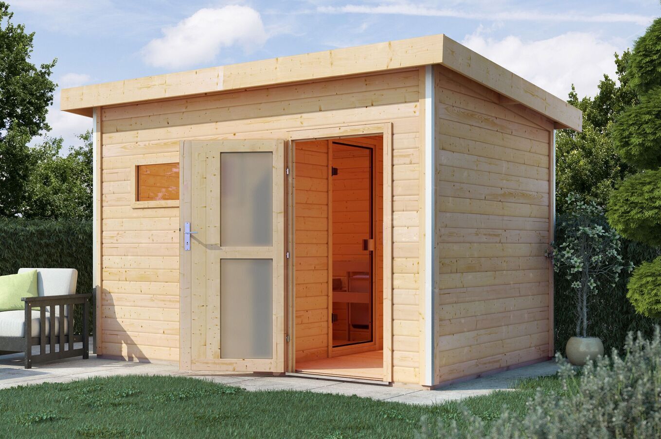 KARIBU Saunahaus Skrollan 2, Fichtenholz 38mm, Fronteinstieg, ca. 7,5m² 1 18482-7.jpg