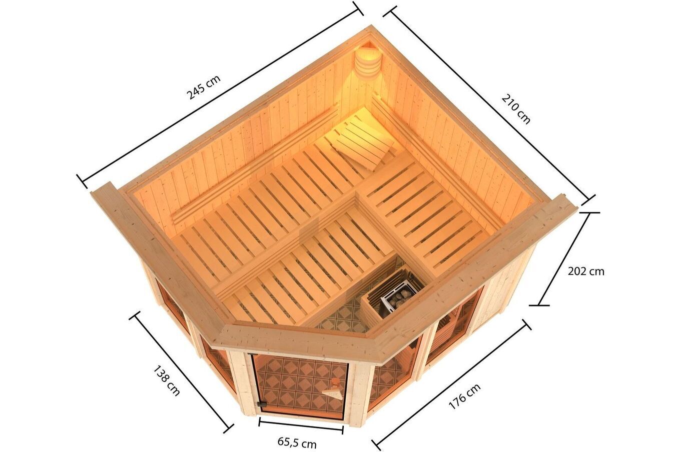 KARIBU Sauna Ainur, Fichtenholz 68 mm, Eckeinstieg, ca. 3,7m² 5 20264-5.jpg