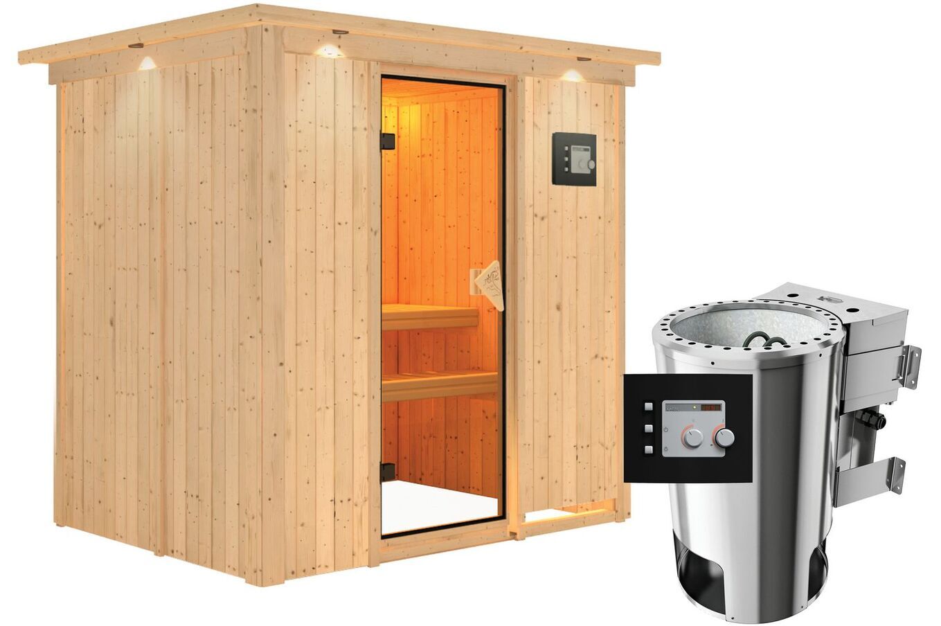KARIBU Systemsauna Fanja, Fichtenholz 68mm, Fronteinstieg, ca. 2,7m² 2 18460-16.jpg