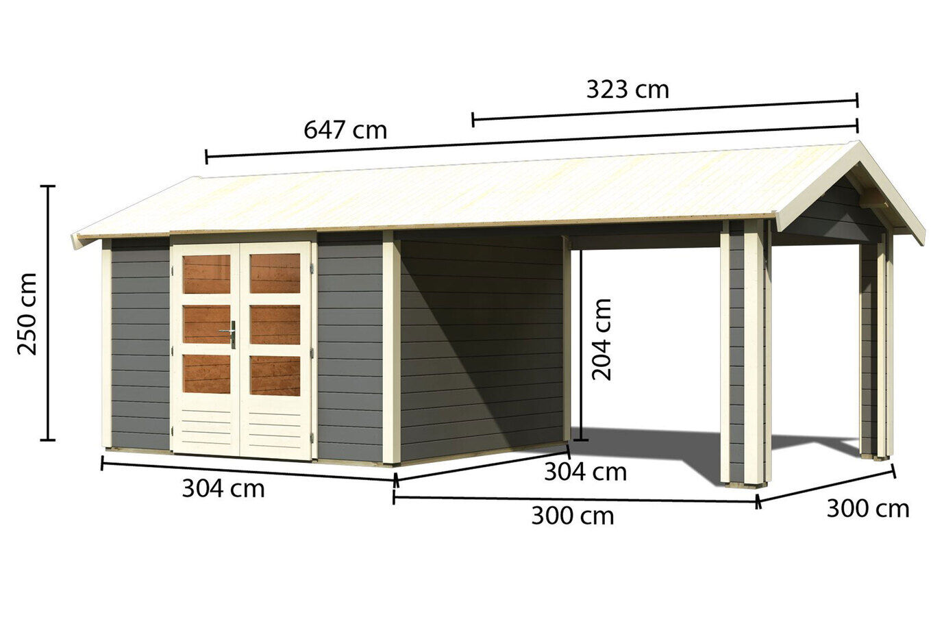 KARIBU Gartenhaus Theres 7, terragrau, Fichtenholz 28mm, 648 x 304 x 250 cm, Satteldach, inkl. Dachausbauelement 30471-4 05.jpg