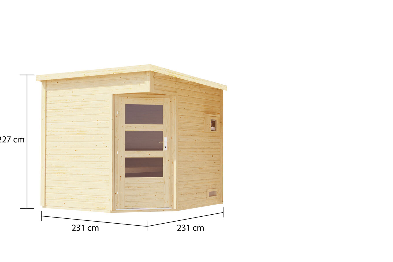 KARIBU Pelle Saunahaus, naturbelassen, Fichte, 231x231x227 cm, mit 9 kW Ofen ext. Steuerung 31396-2 05.jpg