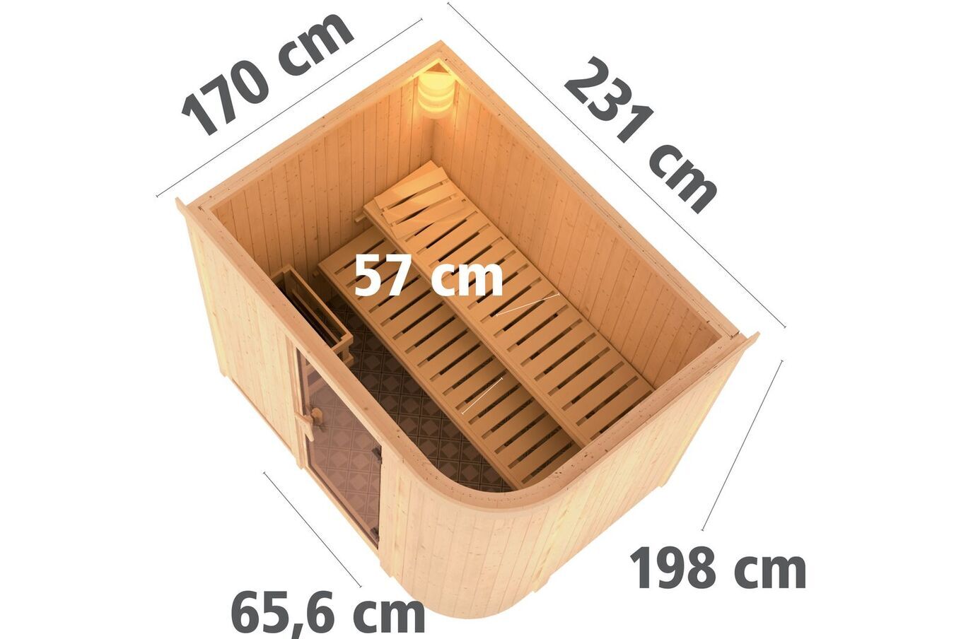 KARIBU Systemsauna Titania 4, Fichtenholz 68mm, Fronteinstieg, ca. 3,9m² 4 18427-13.jpg