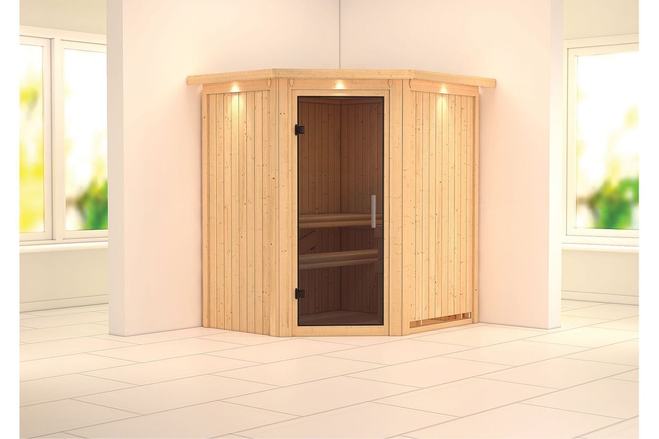 KARIBU Systemsauna Tonja, Fichtenholz 68mm, Eckeinstieg, ca. 2,3m² 1 18458-21.jpg