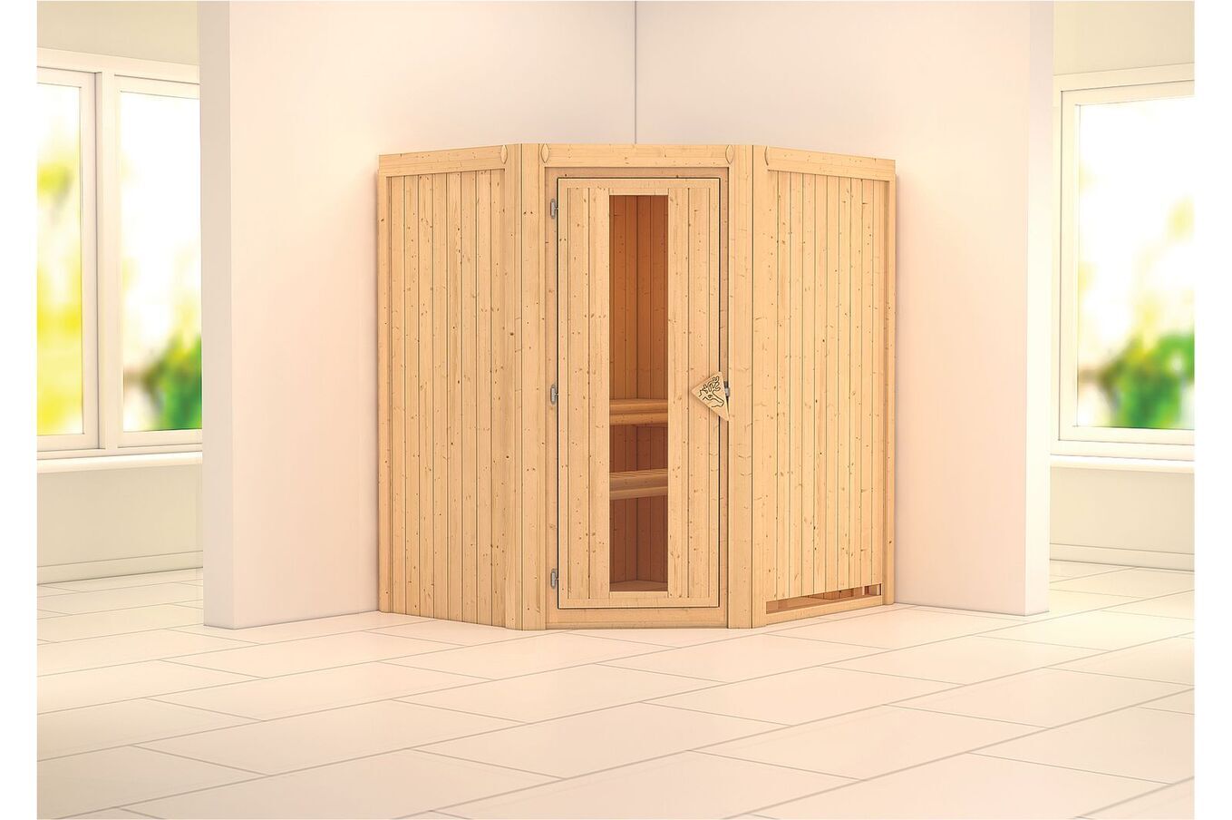 KARIBU Systemsauna Tonja, Fichtenholz 68mm, Eckeinstieg, ca. 2,3m² 1 18458-1.jpg