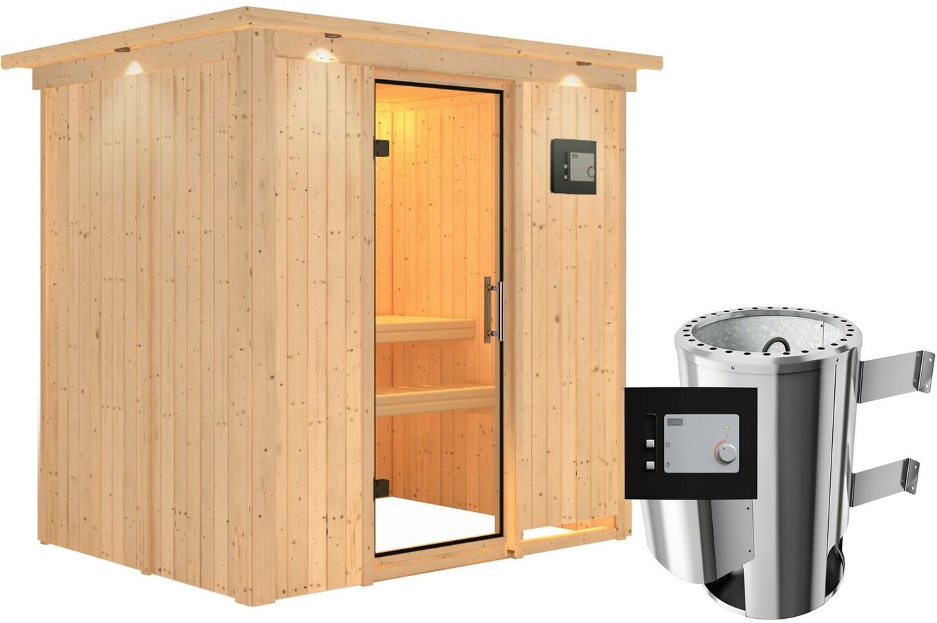 KARIBU Systemsauna Fanja, Fichtenholz 68mm, Fronteinstieg, ca. 2,7m² 2 18460-31.jpg