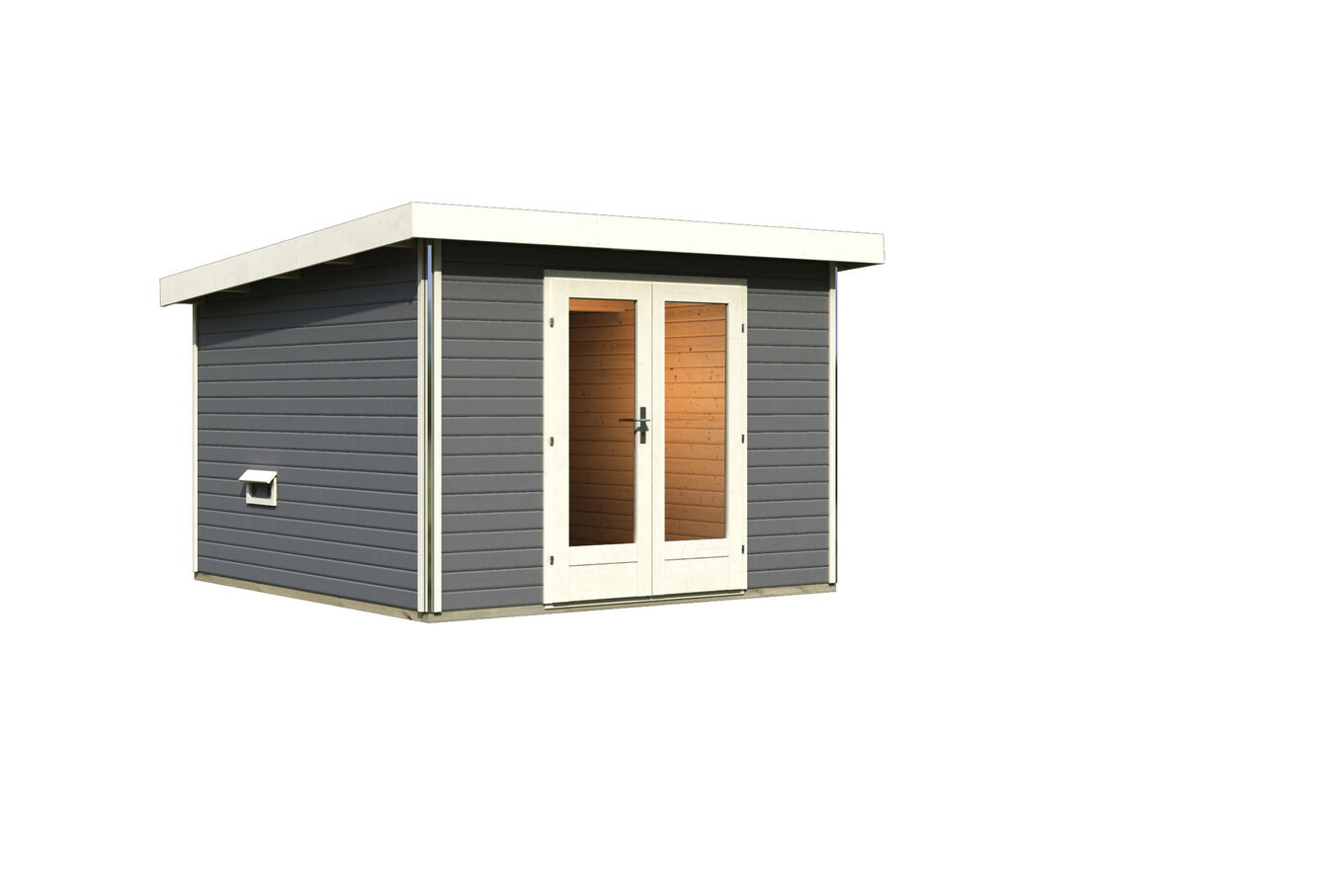 KARIBU Mainburg 1 Saunahaus, terragrau, Fichte, 309x309x229 cm, SET B mit Doppelflügeltür und Vorraum 31318-4 03.jpg