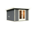 KARIBU Mainburg 1 Saunahaus, terragrau, Fichte, 309x309x229 cm, SET B mit Doppelflügeltür und Vorraum 31318-4 03.jpg