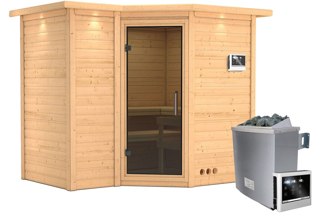 KARIBU Massivholzsauna Sahib 2, Fichtenholz 40mm, Eckeinstieg, ca. 2m² 2 18446-23.jpg