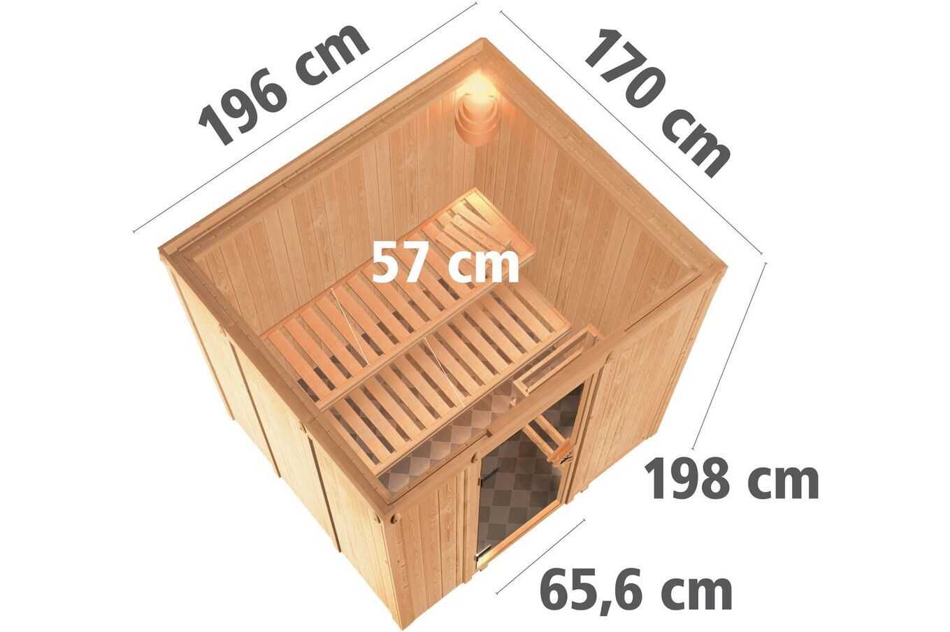 KARIBU Systemsauna Daria, Fichtenholz 68mm, Fronteinstieg, ca. 3,3m² 3 18462-4.jpg