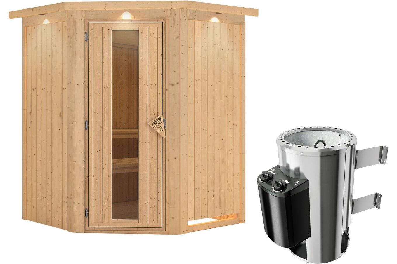 KARIBU Systemsauna Nanja, Fichtenholz 68mm, Eckeinstieg, ca. 2m² 2 18456-6.jpg