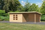 KARIBU Gartenhaus Northeim 4, naturbelassen, Fichtenholz 40mm, 724 x 309 x 229 cm, Pultdach, Anbau 3m mit Rückwand 30561-3 02.jpg