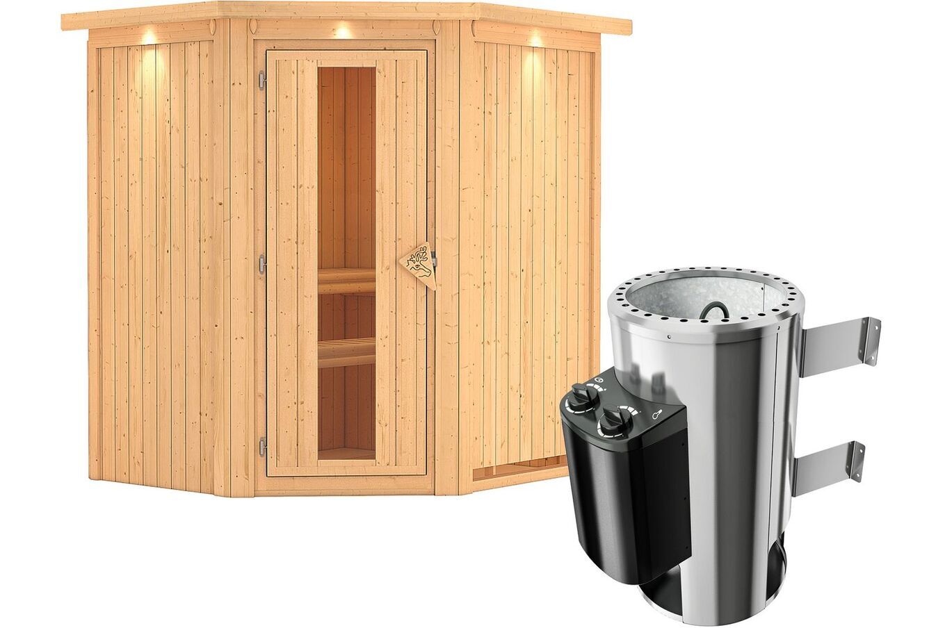 KARIBU Systemsauna Tonja, Fichtenholz 68mm, Eckeinstieg, ca. 2,3m² 2 18458-6.jpg