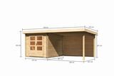 KARIBU Gartenhaus Bastrup4 , naturbelassen, Fichtenholz 28mm, 554,5 x 297 x 222 cm, Pultdach, Anbau 3m mit Rückwand 30566-5 05.jpg