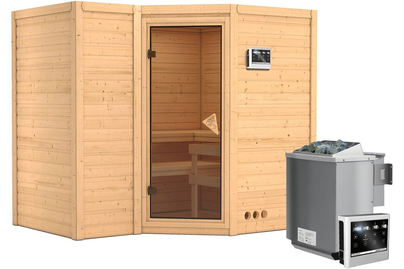 KARIBU Massivholzsauna Sahib 2, Fichtenholz 40mm, Eckeinstieg, ca. 2m² 2 18446-12.jpg