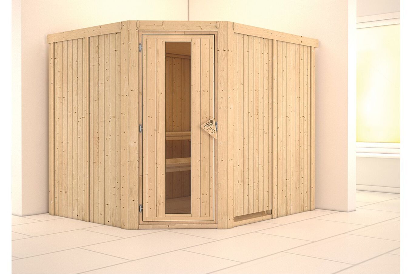KARIBU Systemsauna Malin, Fichtenholz 68mm, Eckeinstieg, ca. 4,2m² 1 18418-1.jpg