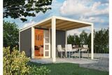 KARIBU Exklusivmodell Quadro Set Gartenhaus, terragrau, nordische Fichte, 545 x 275 x 214 cm, mit Anbaudach 33794-4 02.jpg