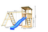 KARIBU Anna Turm, naturbelassen, nordische Fichte, 415x264x270cm, mit Rutsche blau,Doppelschaukel und Gerüst 30407-9 05.jpg