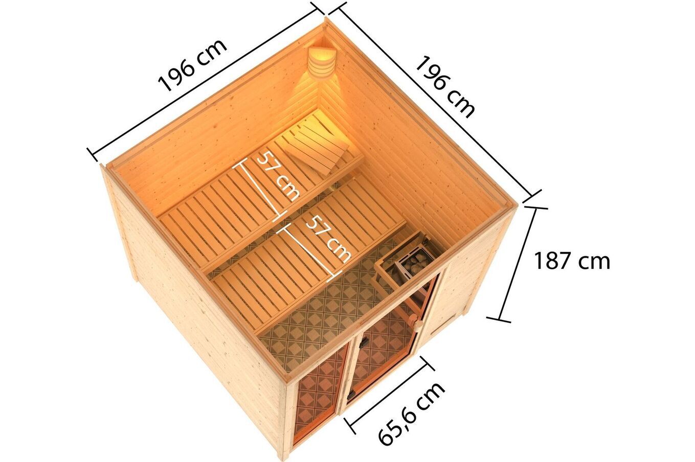 KARIBU Sauna Jutta, Fichtenholz 38 mm, Fronteinstieg, ca. 3,4m² 5 20235-1.jpg