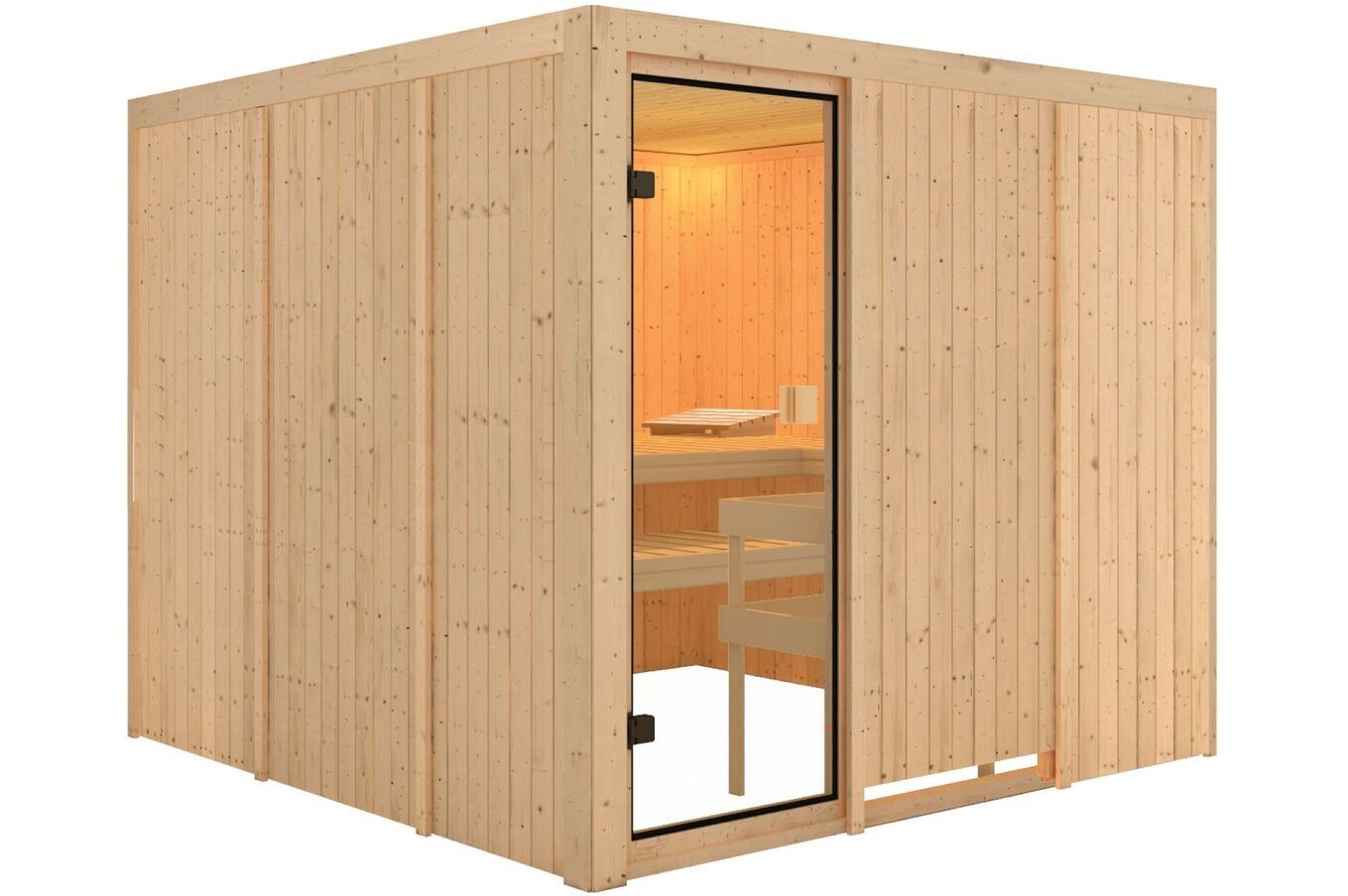 KARIBU Sauna Arvika, Fichtenholz 68 mm, Fronteinstieg, ca. 5,3m² 1 20246-1.jpg