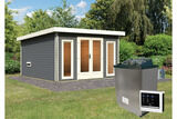 KARIBU Mainburg 3 Saunahaus, terragrau, Fichte, 369x369x229 cm, SET B mit Doppelflügeltür, Vorraum und 9 kW Ofen 31322-5 01.jpg