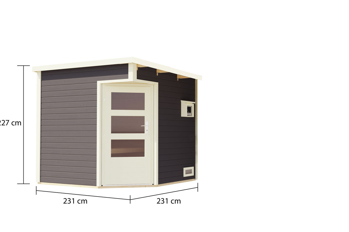 KARIBU Pelle Saunahaus, terragrau, Fichte, 231x231x227 cm, mit 9 kW Ofen ext. Steuerung 31396-5 05.jpg