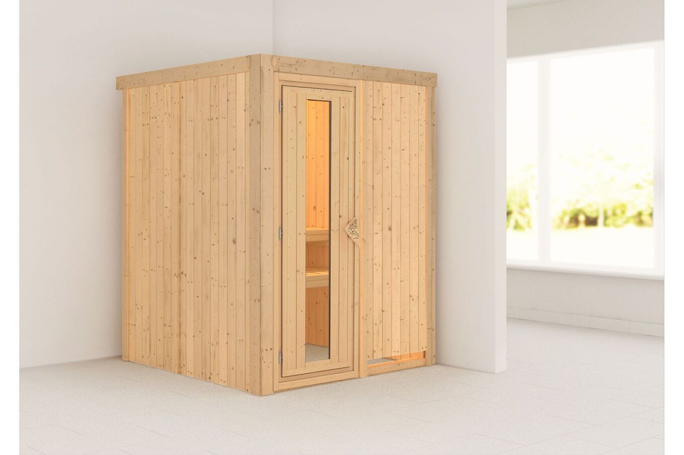 KARIBU Systemsauna Norin, Fichtenholz 68mm, Fronteinstieg, ca. 2,3m² 1 18405-1.jpg
