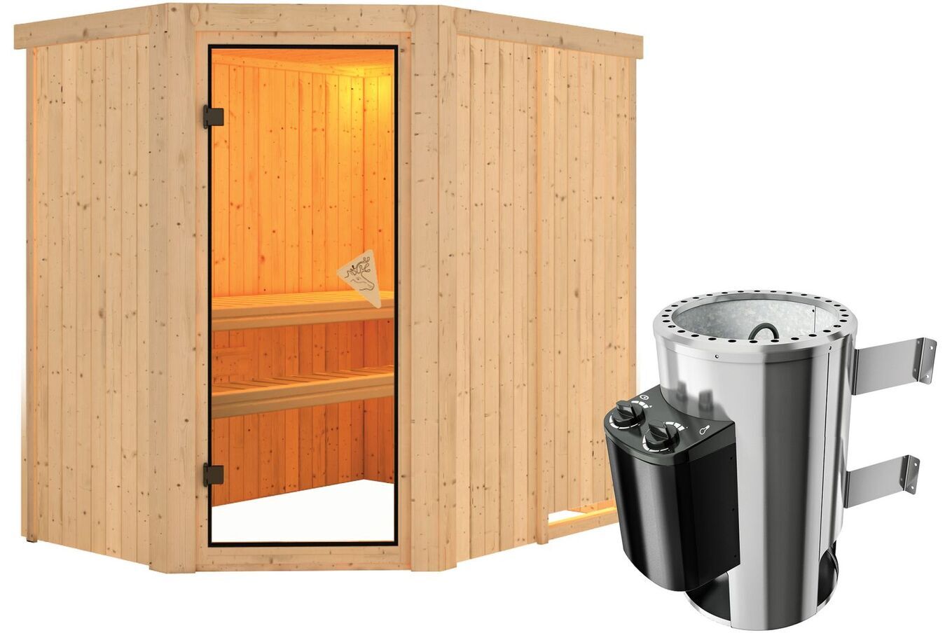 KARIBU Systemsauna Saja, Fichtenholz 68mm, Eckeinstieg, ca. 2,7m² 2 18461-10.jpg