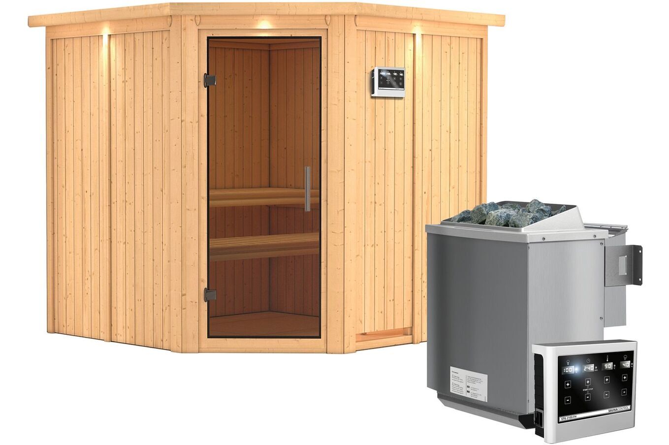 KARIBU Systemsauna Jarin, Fichtenholz 68mm, Eckeinstieg, ca. 3,4m² 3 18416-24.jpg