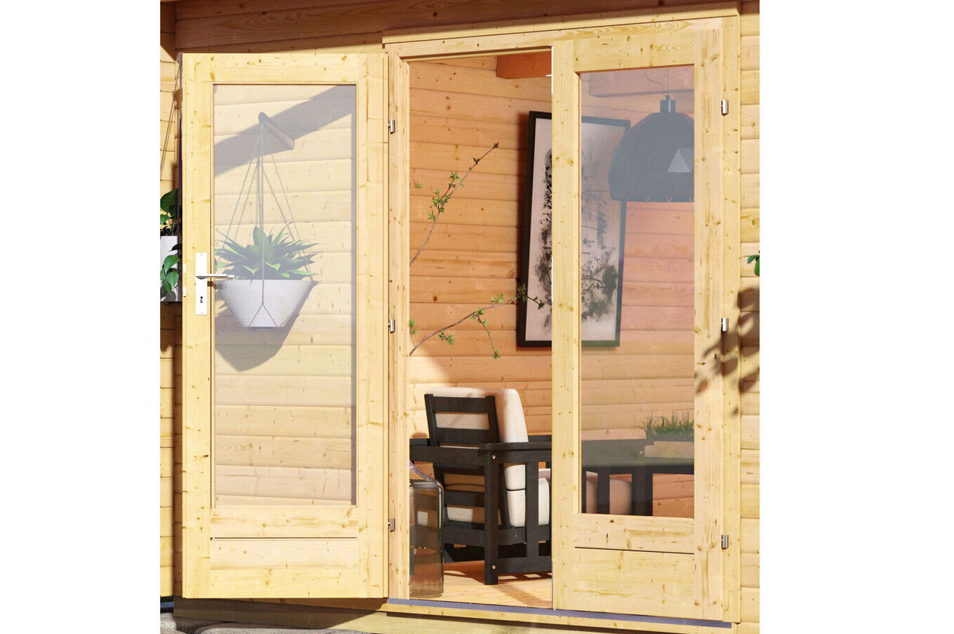 KARIBU Gartenhaus Radeburg 1, naturbelassen, Fichtenholz 40mm, 664 x 309 x 229,5 cm, Pultdach, Anbau 3,3m mit Rückwand 30475-1 02.jpg