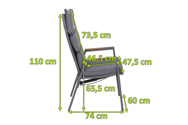 SIENA GARDEN Savona Sessel, matt graphit , Alu/FSC-Teak/Texfabric,  74x60x110 cm, verstellbare Rückenlehne, inkl. Polster | 21993 | Sessel-Erhöhungen