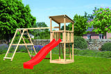 KARIBU Anna Turm, naturbelassen, nordische Fichte, 415x264x270cm, mit Rutsche rot,Doppelschaukel und Gerüst 30407-10 02.jpg