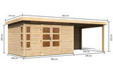 KARIBU Gartenhaus Kastorf 7, naturbelassen, Fichtenholz 28mm, 702 x 244 x 222 cm, Flachdach, Anbau 3,2m mit Rückwand 30468-3 05.jpg