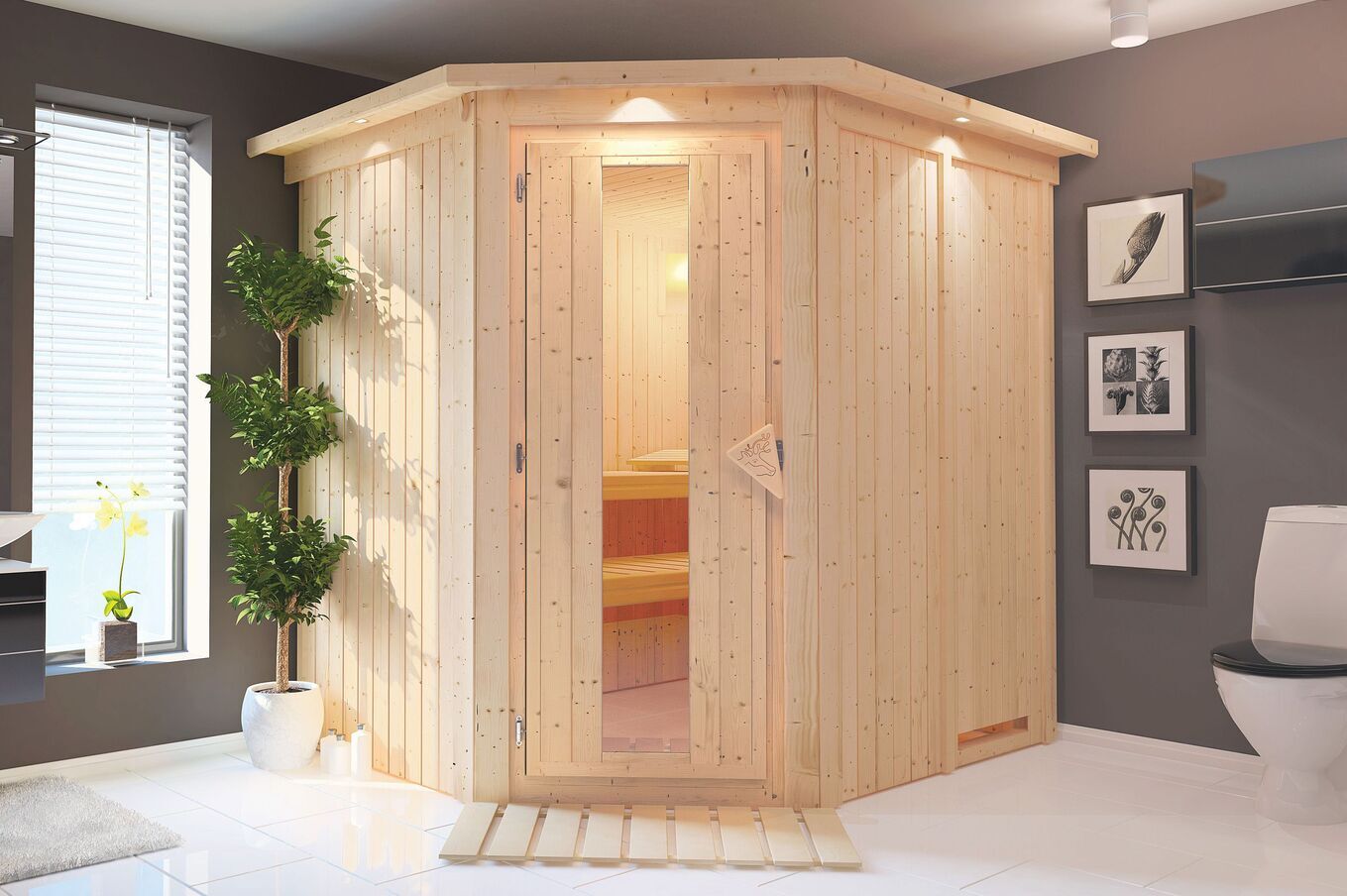 KARIBU Systemsauna Siirin, Fichtenholz 68mm, Eckeinstieg, ca. 3m² 1 18413-5.jpg
