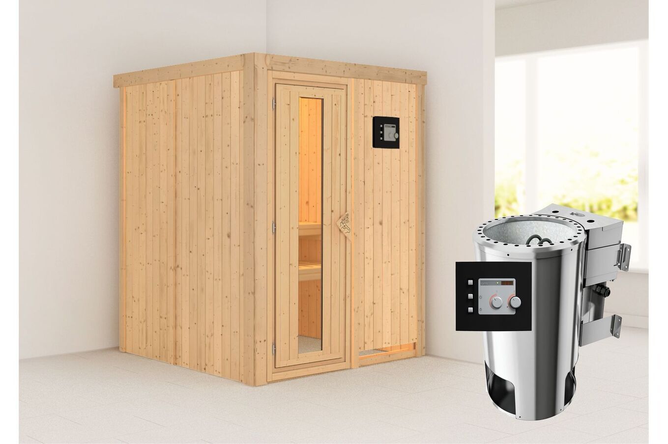 KARIBU Systemsauna Minja, Fichtenholz 68mm, Fronteinstieg, ca. 2,3m² 2 18455-4.jpg