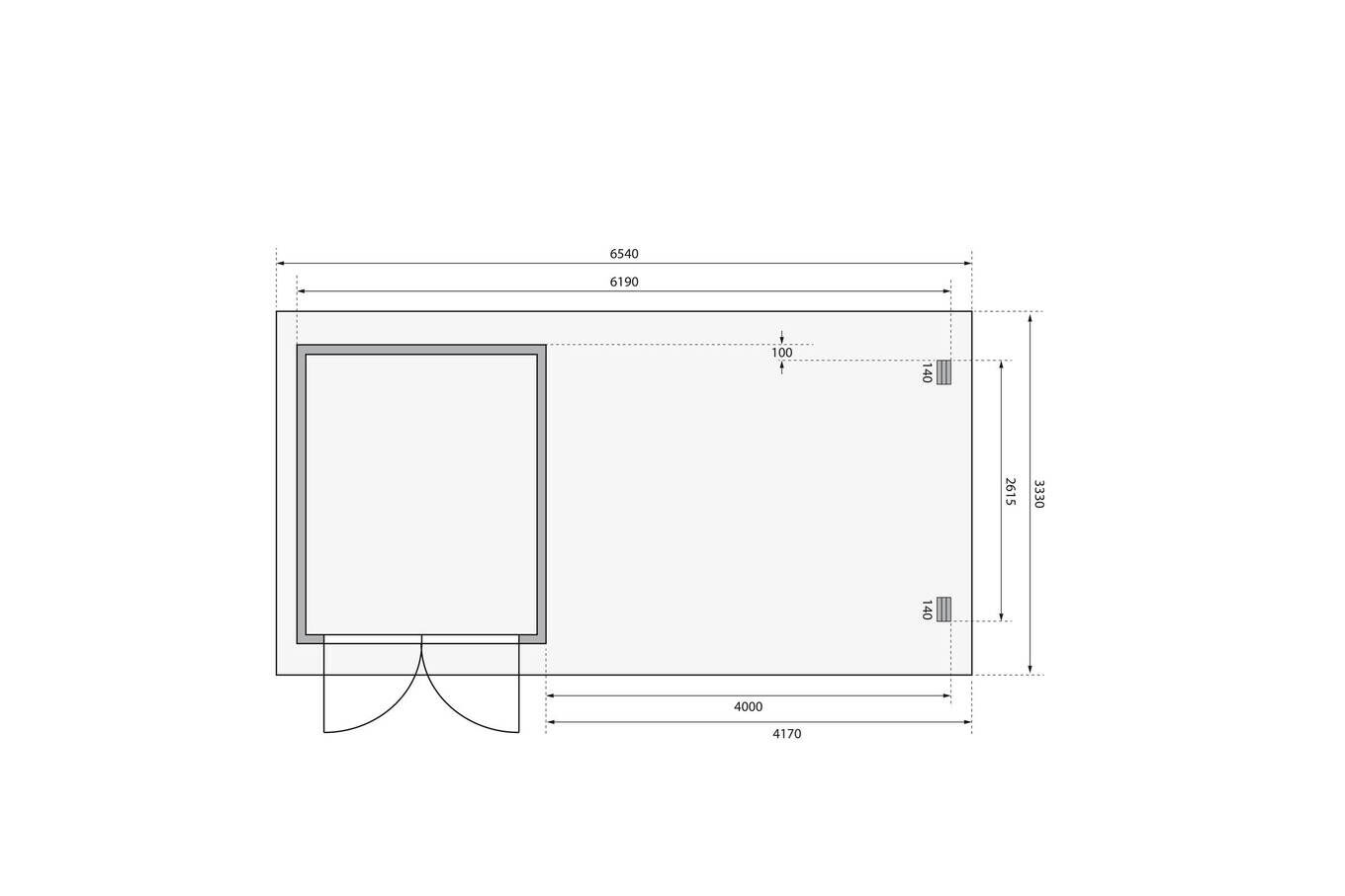KARIBU Gartenhaus Bastrup4 , naturbelassen, Fichtenholz 28mm, 654,5 x 297 x 222 cm, Pultdach, Anbau 4m mit Rück- und Seitenwand 30570-1 06.jpg